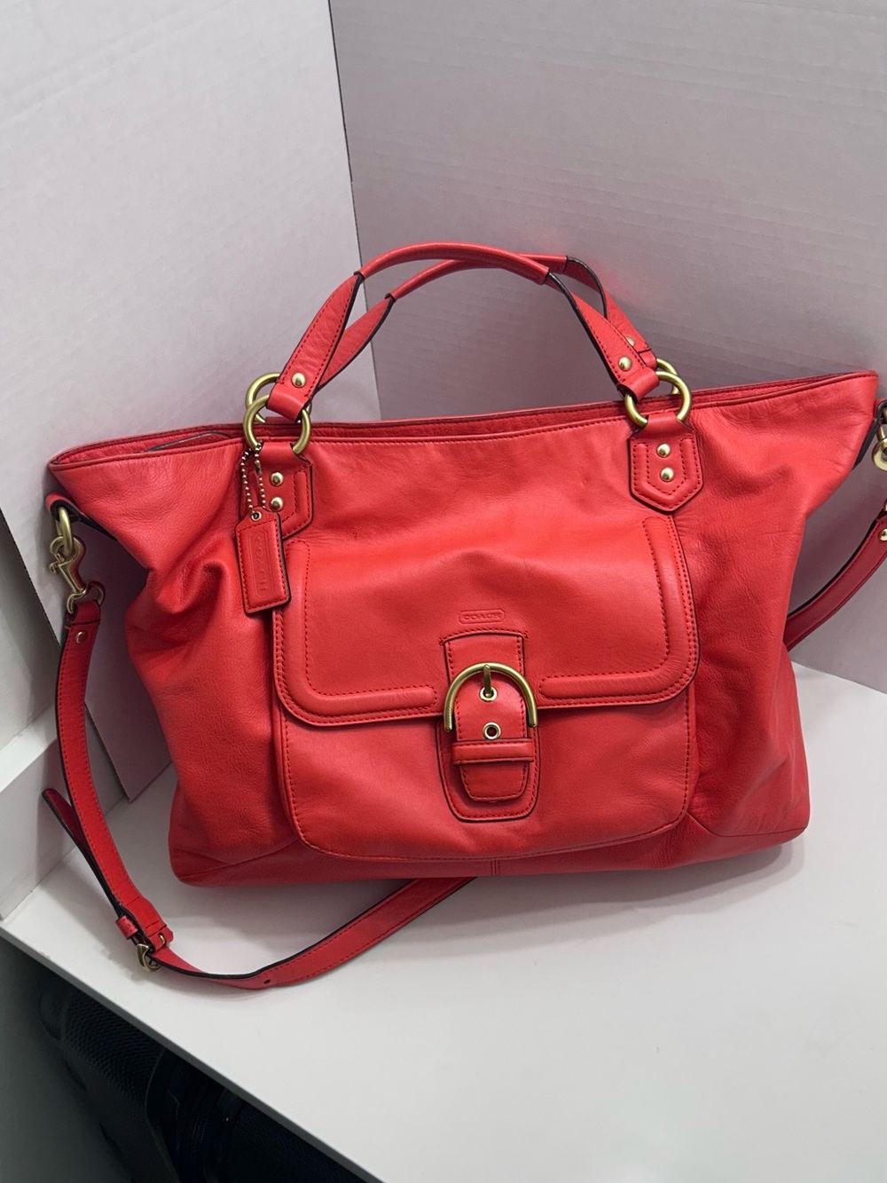 Coach F24683 Izzy Coral Leather Satchel Crossbody Brass Hardware